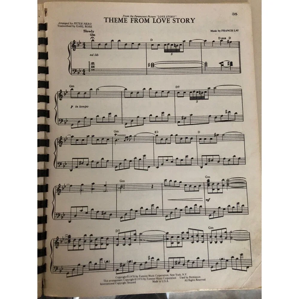 Theme from Love Story, Peter Nero & Earl Rose 1974 Vintage Book‎